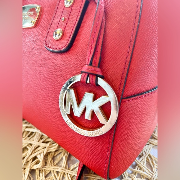 Michael Kors Saffiano Leather Satchel with Crossbody Strap in Orange Red - Picture 9 of 14